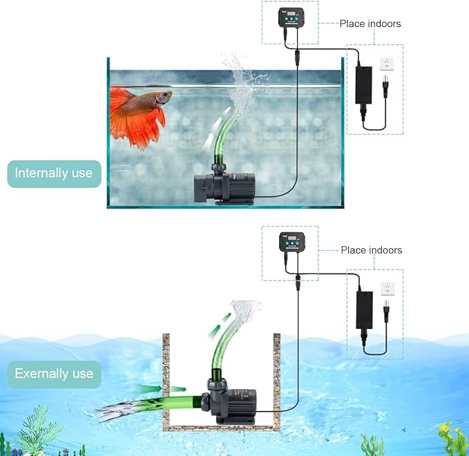 hygger 1060GPH Quiet Submersible and External 24V Water Pump, with Controller (30%-100% Settings), Powerful Return Pump for Fish Tanks, Aquariums, Ponds, Fountains, Sump, Hydroponics (33W, 13.1ft)