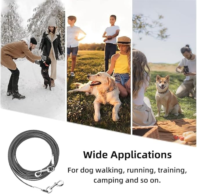 Tie Out Cable for Dogs,20FT Dog Leads,Heavy Duty Tie Out Cable for Large Dogs Up to 125lbs,Durable Dog Runner Tether Line for Outdoor,Yard