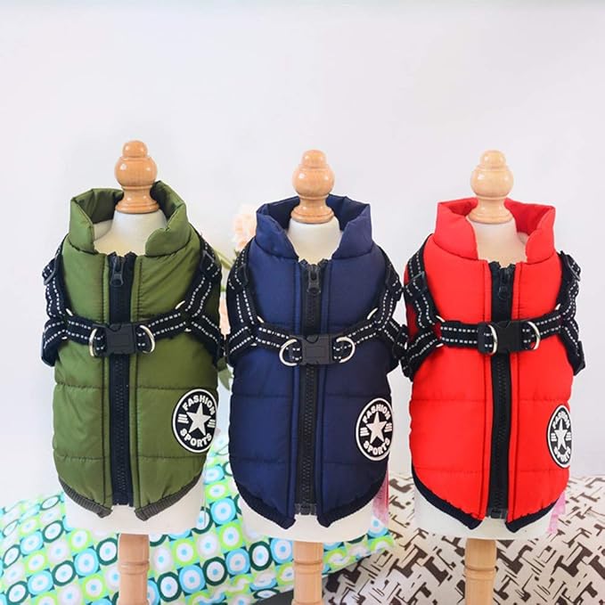 HDKUW Small Dog Jacket, Small Dog Coat Harness Winter Warm Vest Jacket Waterproof Cotton Costume for Puppy Small Dogs (2XL, Blue)