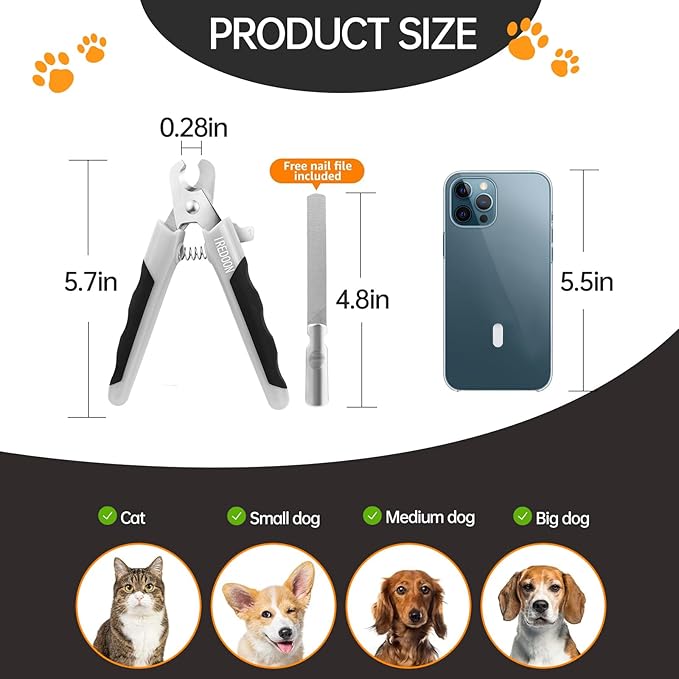Dog Nail Clippers and Trimmers with Nail File, Ultra-Sharp 4CR13 Stainless Steel Blades Pet Grooming Nail Clippers for Small Medium-Large Breeds