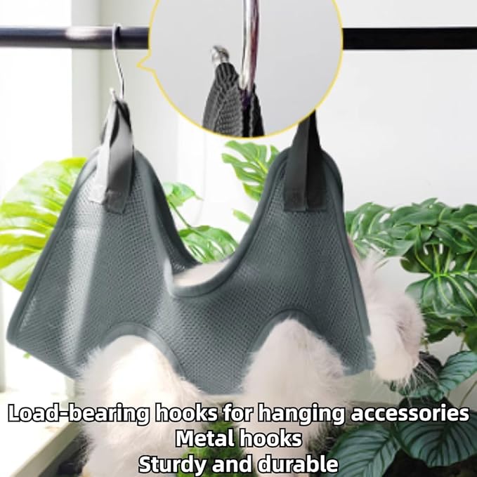 Rabbit Grooming Hammock with Safety Belt for Nail Clipping, Grooming, Bunny Bathing Bag for Nail Trimming, Cat Claw Care Bag, Small Animal Grooming Harness (Grey,X-Small)