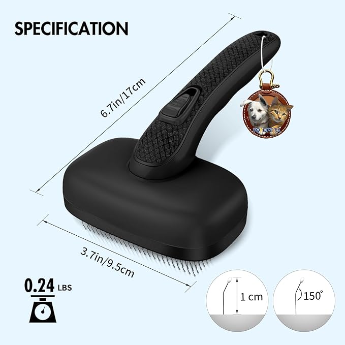 Dog Self Cleaning Slicker Brush for Shedding, Ideal for Short Long Haired Dogs, Including Cat. Removes Loose Fur, Undercoat, Mats, Tangled Hair. Suit for Large Medium Small Animal, Black