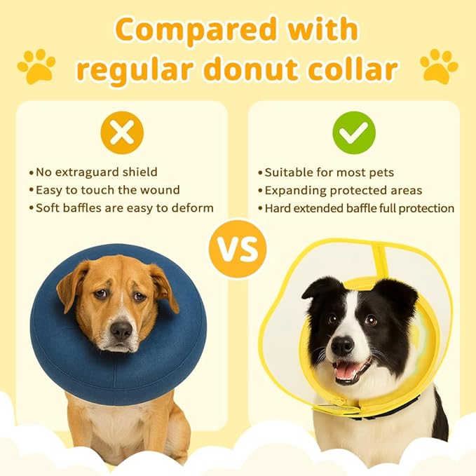 Soft Dog Cone Collar with Anti-Lick Shield, Inflatable Donut Cones Alternative After Surgery for Large/Medium/Small Dogs to Stop Licking, Elizabethan Neck Ecollars of Shame, Comfy Pillow E Recovery
