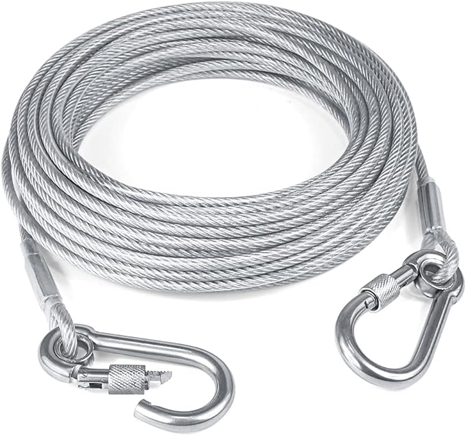 Tresbro 30FT Reflective Tie Out Cable for Dogs Up to 250 Pounds, Steel Wire Lead Leash Cable with Stainless Dual Fix Buckle, Lightweight and Enduring, Outdoor Dog Chains for Outside,Yard,Camping