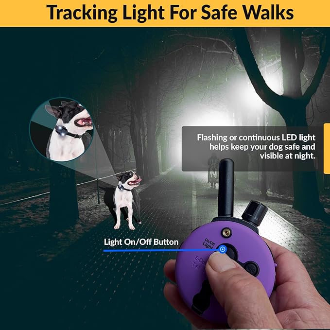 Educator E-Collar Humane Dog Training Collar with Remote, 100 Safe Tapping Stimulation Levels, Night Light, Waterproof, Rechargeable, 1/3 Mile 2 Small Dogs Double Bungee Collar Bundle, Purple