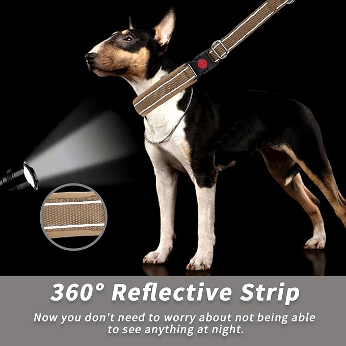Martingale No Pull Dog Collar for Large Medium Small Dogs, Heavy Duty Nylon Reflective Adjustable Anti Pull Slip Collar with Buckle for Training Walking L Khaki