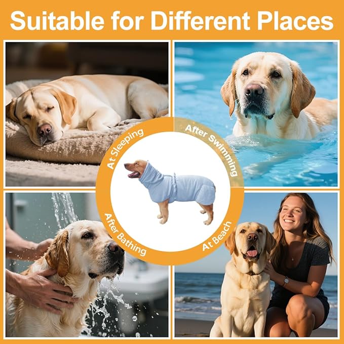KOOGALSmall to Medium Size Dog Bathrobe, Quick Drying Super Absorbent Used for After Bathing, Warm Dog Towels, Adjustable Hoodies and Belts for Pet Dogs Bath Clothes Products(Blue Jacquard, XL)