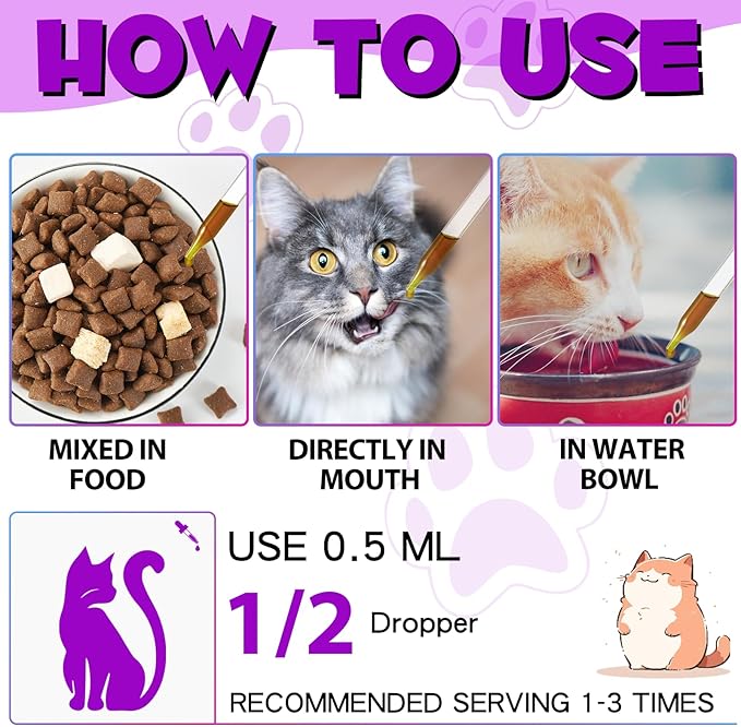 Cat Multivitamin, 15 in 1 Cat Vitamins Liquid Drops, Supports Immune Health, Promotes Joint, Skin and Coat Health, Cats Vitamin and Supplements with Glucosamine & Cranberry 2 fl oz