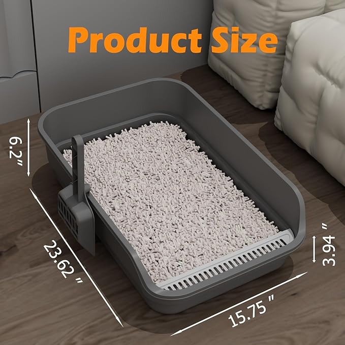 Extea Large Cat Litter Box with High Sides,Cat Boxes for Indoor Cats,Cat Litter Pan for Kitty,Litter Box with Low Entry,Easy to Clean,Anti-Splashing,23.6" x15.7" x6.2" (Green)