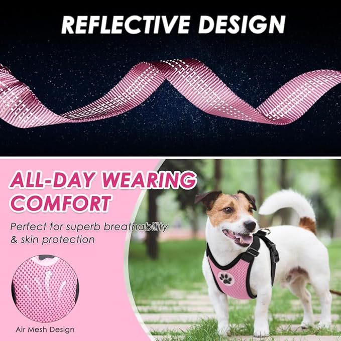 Lukovee Dog Seat Belt for Car, Adjustable Dog Car Harness for Large Medium Small Dogs, Soft Padded & Breathable Mesh Dog Seatbelt with Car Strap and Carabiner(Pink Double Clip,Medium)
