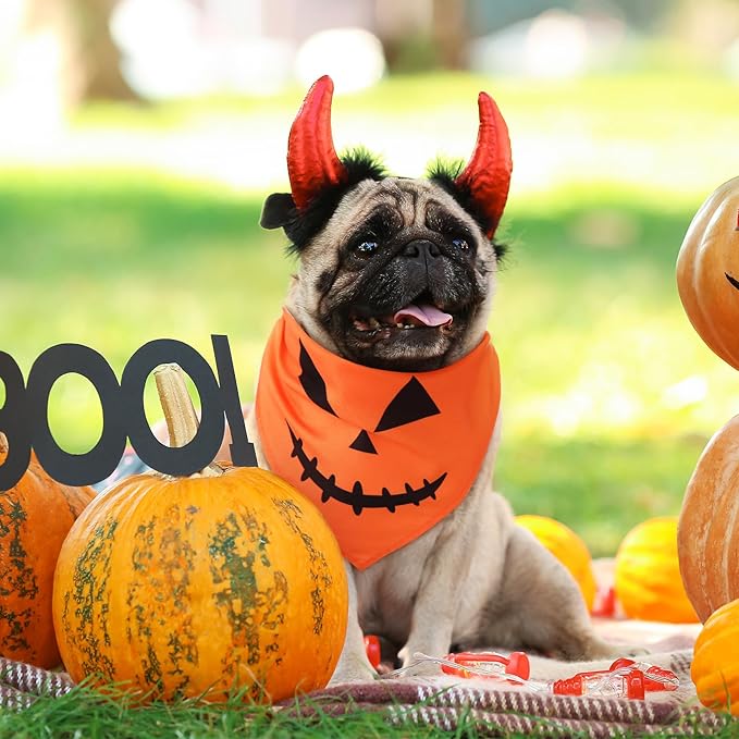 Newwiee 50 Pcs Halloween Dog Bandanas Bulk Pumpkin Dog Bandanas for Dogs Bibs Triangle Dog Scarf Dog Kerchief Set Orange Dog Bandanas for Halloween Pet Costume Accessories Decoration