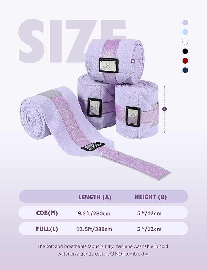 Harrison Howard Horse Polo Wraps Upgrade with Bling Leg Wraps for Horses 4-Pack Fleece Leg Wraps Stable Supplies Lavender M