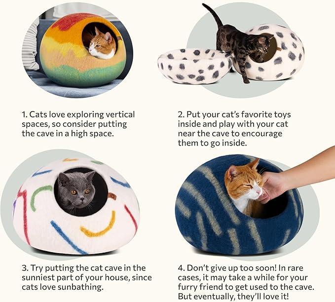 MEOWFIA Cat Cave – Premium Felt Cat Bed for Indoor Cats, Handmade 100% Merino Wool (Medium, Deep Azure)