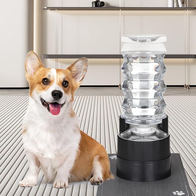 RIZZARI Large Water Dispenser for Dogs: 8L Automatic Stainless Steel Black Gravity Raised Pet Feeder for Pet Dogs Indoor/Outdoor