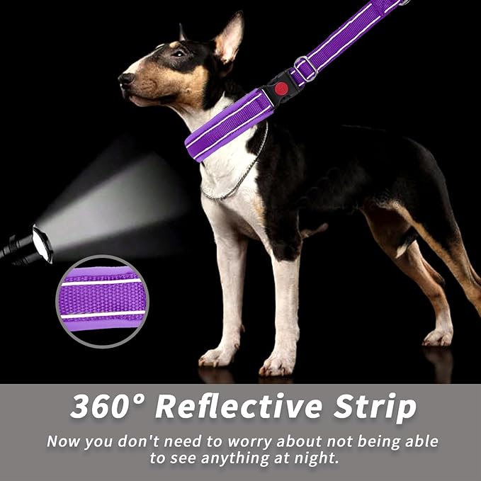 Martingale No Pull Dog Collar for Large Medium Small Dogs, Heavy Duty Nylon Reflective Adjustable Anti Pull Slip Collar with Buckle for Training Walking M Purple