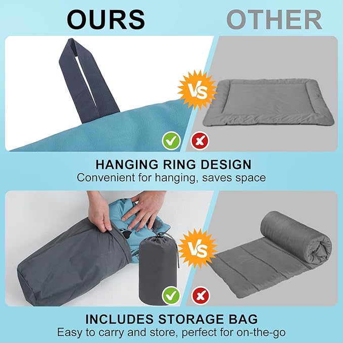 BEAUTYZOO Outdoor Dog Bed Waterproof, Camping Dog Bed Reversible, Portable Travel Bed with Carry Bag- Machine Washable, Durable, Foldable Outdoor Pet Bed Mat for Medium Large Dogs, 35” x 51“ Blue