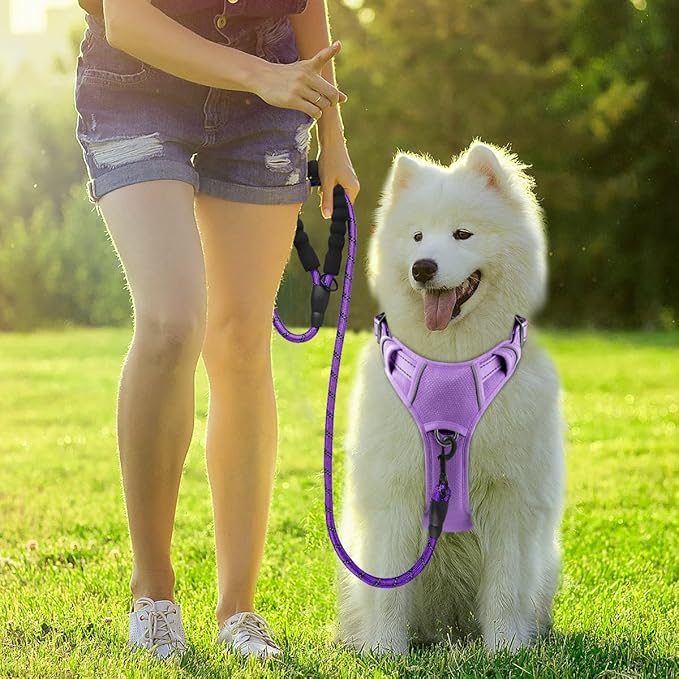 BARKBAY Dog Harness No Pull with ID Tag Pocket - Heavy Duty, Reflective, Easy Control for Large Dogs(Violet Purple,XL)