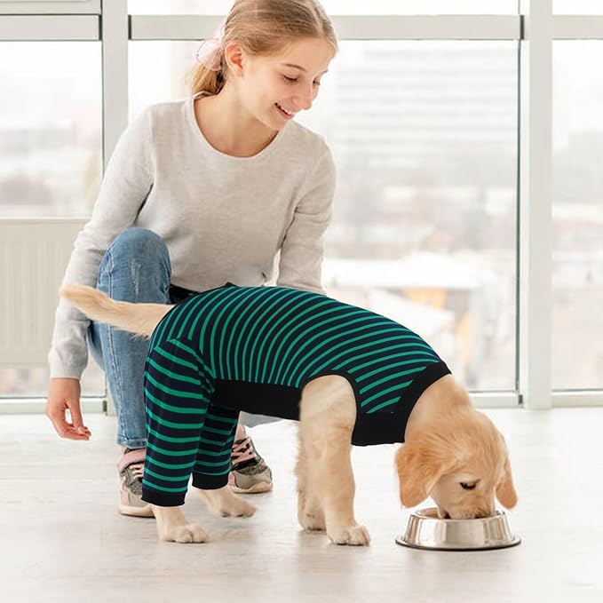 Kuoser Dog Recovery Suit for Back Legs,Soft Dog Surgery Suit with Sleeves to Stop Licking,Dogs Recovery Sleeve Elbow Protector Pet Surgical Onesie for Abdominal Wounds Dogs Cone Alternative,Green M