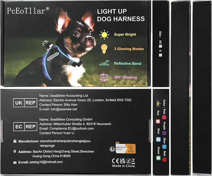 PceoTllar Light Up Dog Harness, LED No Pull Reflective Dog Harness, Flashing Lighted for Night Walking - Small/Medium, (Purple,XS)