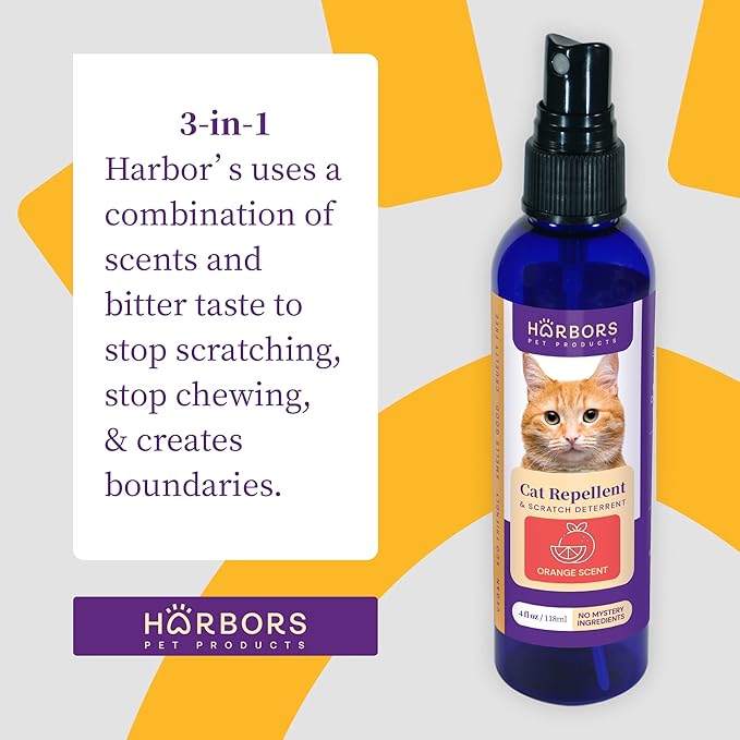 Harbors Cat Scratch and Chewing Deterrent Spray - 4 oz / 118 ml | Formulated with Essential Oils | 100% Satisfied or Return (Orange)