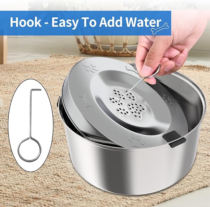 3L Large Capacity Stinless Steel Dog Water Bowl and Waterproof Silicone Dog Food Tray, Slow Down Drinking Pet Water Bowl