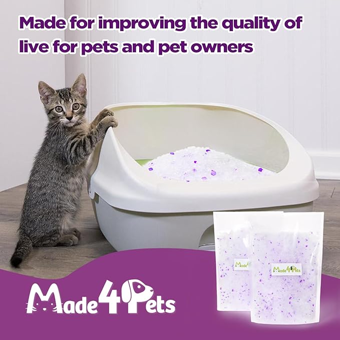 Made4Pets Cat Litter Crystals Kitty Litter Odor Control Crystal Litter Non Clumping No scooping Low Dust, Low Tracking, Lightweight, Dehydrates Waste,Lavenderā 19.8 lbs (6 x 3.3 lb Packs)