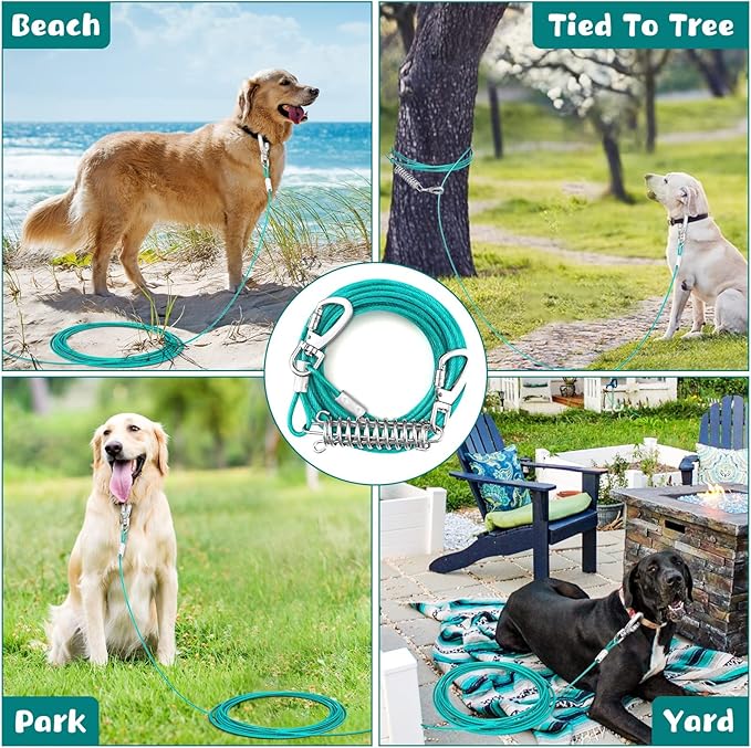 Tie Out Cable for Dogs, 80FT Dog Leads for Yard Chew Proof, Heavy Duty Dog Tie Out Cable for Large Dogs Up to 125lbs, Durable Dog Runner for Yard or Camping