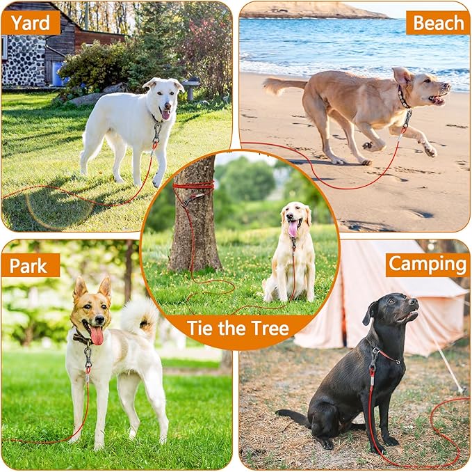 XiaZ Dog Tie Out Cable 60ft, Heavy Duty Dog Chains for Outside with Lockable Hook, Pet Runner Cable Leads for Yard, Dogs Line Tether for Small Medium Large Dogs Up to 125 LBS