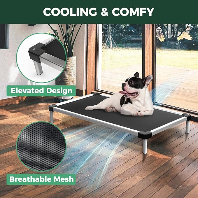 FXW TitanNest Chew-Proof Elevated Dog Bed, Raised Cot for Indoor/Outdoor/Camping Use, Durable & Waterproof Cooling Pet Bed with Exclusive Reuseable Cover for Small Dogs, 36.0"L x 24.0"W x 4.5"H, Black
