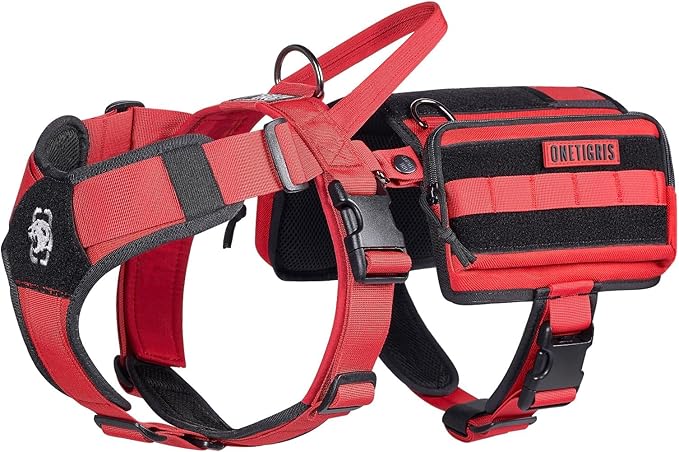 OneTigris Service Dog Vest Harness, Service Dog Cape Guardian Dog Backpack Harness with Pouches Dog Saddle Bag for Small Medium and Large Dogs (Red, Large)