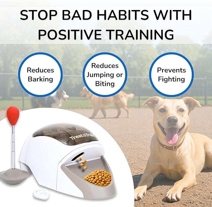 Treat&Train - Remote Treat Dispensing Dog Training System, Positive Reinforcement, Calm Behavior, Distraction Avoidance, Includes Instruction Booklet, Target Wand & Remote, for Dogs 6 Months & Up