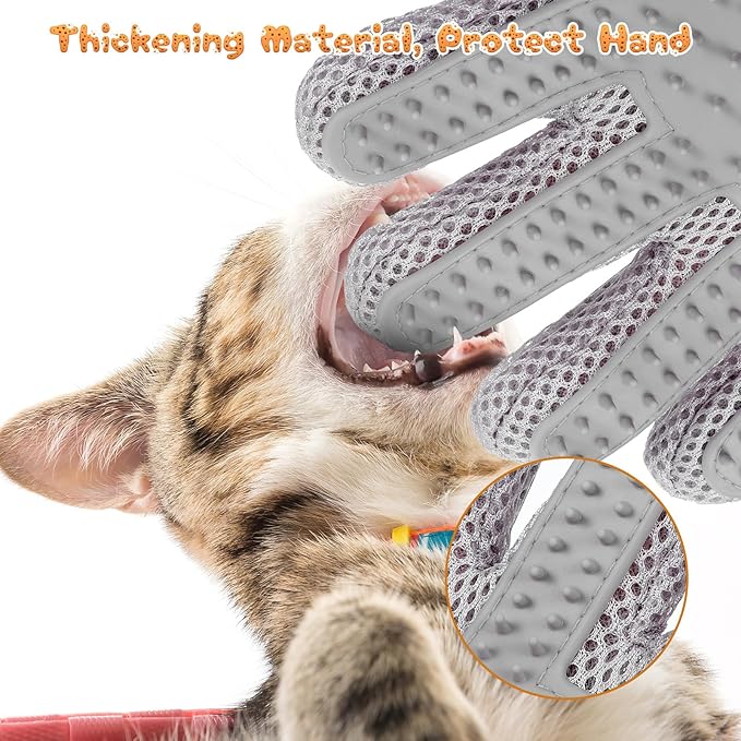 2 in 1 Pet Grooming Glove for Cats & Dogs, Efficient Deshedding Brush Pet Long Short Fur Removal Glove, Gentle Massaging Puppy Kitten Bathing Grooming Brush Tool, Easy Clean Floating Hair Mitt