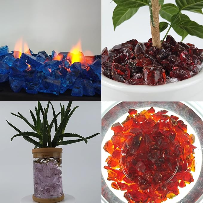 TWINKLING High Luster Fire Glass Gravel Stone,Broken Glass,Fire Pit Glass,Crushed Glass for Fireplace Pit Aquarium Garden Decoration,1-3cm,2-Pound Jar (Crystal/Transparent)