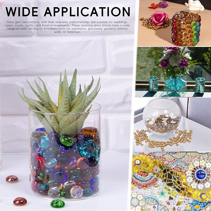 1 LB Mix Color Glass Beads, Mini Flat Glass Marbles~150PCS for Vase Fillers, Floral Bottom Mancala Gems Pebbles Fish Tank Rocks for Table Scatter Aquarium,Home Decorative Art Craft Supplies(0.5"~0.7")