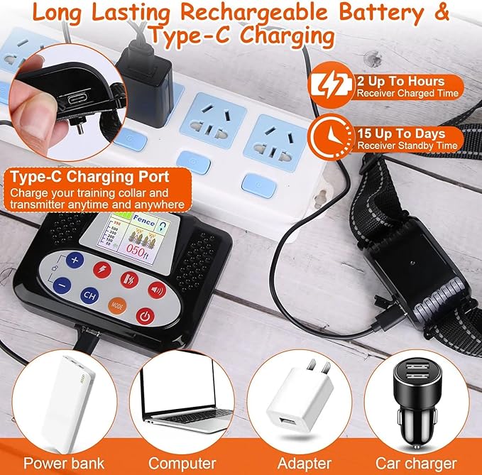 Dog Wireless Fence & Remote Shock Dog Training Collar 2-in-1, Electric Dog Fence, Adjustable Warning Strength & Range Sizes, Rechargeable Pet Boundary Containment System for 1/2/3/4 Dogs,for2dogs