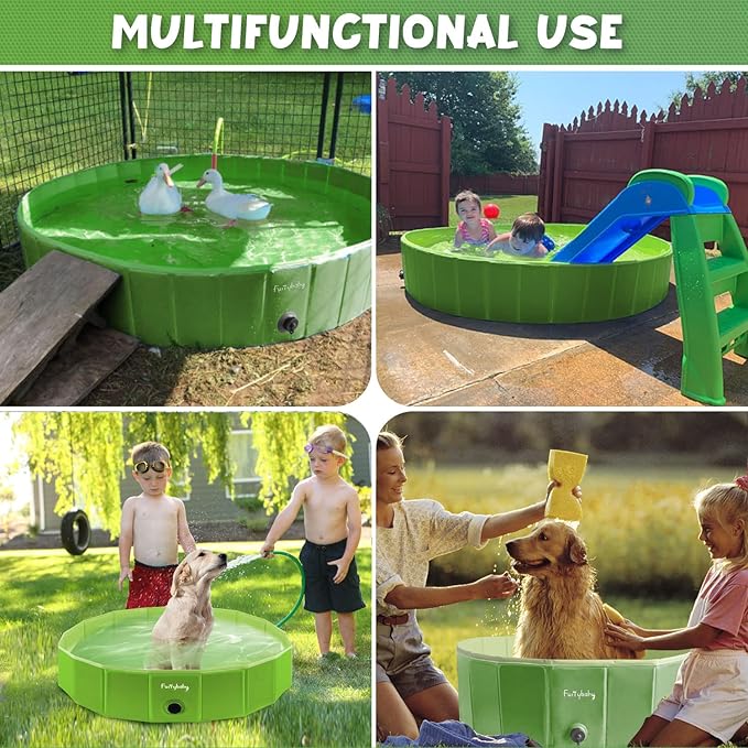 Furrybaby Dog Pool, Foldable Dog Pools for Large Dogs Portable Kiddie Pool Pet Doggie Wading Swimming PoolGreen 39''Indoor and Outdoor