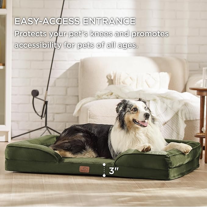 Bedsure XL Orthopedic Dog Bed for Extra Large Dogs - Washable XLarge Dog Cat Bed Waterproof, Comfort Dogs Couch Sofa with Washable Removable Cover, Pet Bed with Nonskid Bottom, Moss Green, 42"