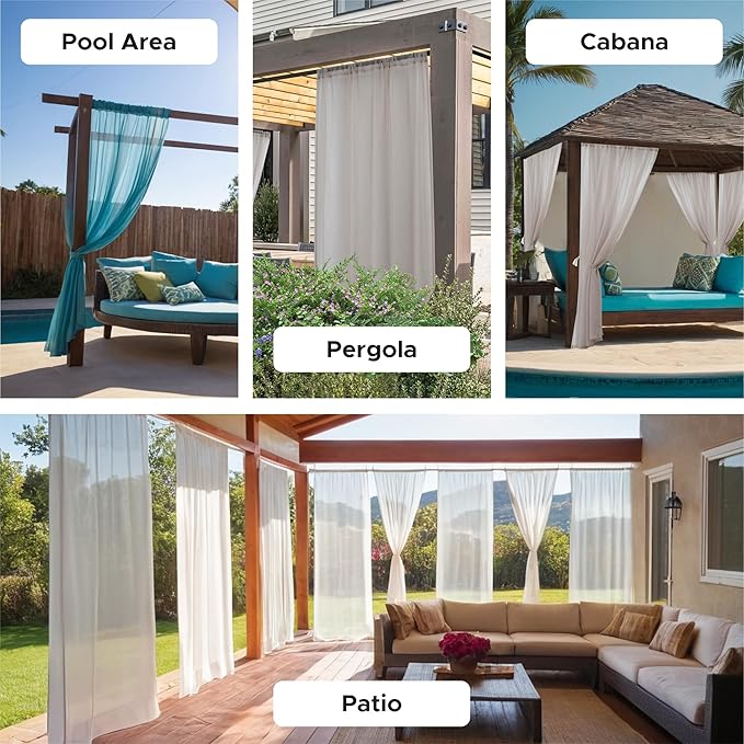HolidayIdeas All Weather Outdoor Patio Curtains 6 Pcs Linen Look Rod Pocket Sheer Outdoor Curtains for Pool Side, Porch, Balcony, Pergolas,Cabana, Aqua,54x108 Inch