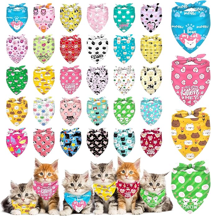 Dog Bandanas Bulk, Adjustable Cat Outfit, Pet Bibs Colorful Triangle Scarf Pet Bandanas for Medium Large Dogs Birthday Costume Decoration (30PCS_Stylish)