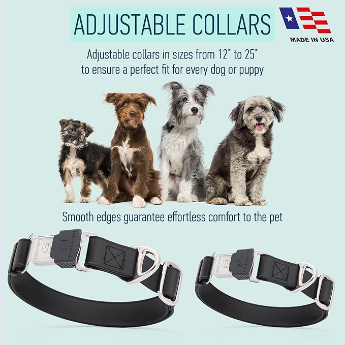 Dogline Biothane Waterproof Dog Collar with Herm Sprenger Stainless Steel Quick Release Buckle – Heavy Duty Tactical Durable Collar for Dogs – Comfortable and Safe Pet Collar, W 1" L 15-25", Black