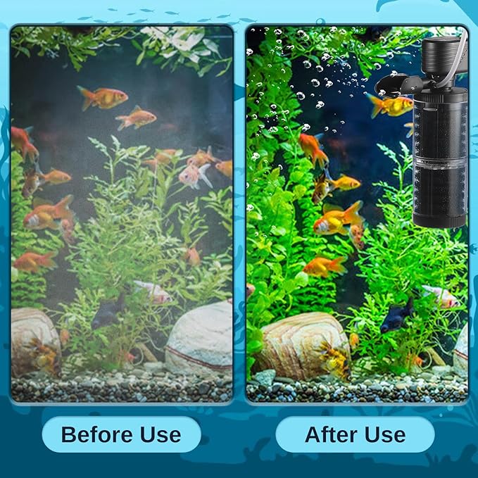 SainSmart XpertMatic 15W Aquarium Filter 2 Stages 238 GPH (900L/h) for Up to 70 Gallon Fish Tank, Submersible Internal Fish Tank Filter and Water Pump, Black, Modern Style