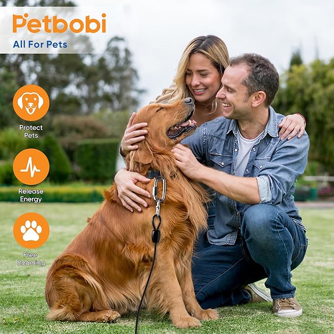 Petbobi Heavy Duty Dog Tie Out Cable and Stake - 20FT Steel Wire Dog Leads for Large Dogs Up to 300lbs, Anti Rust Spiral Stake with Strong Leash & 360° Swivel Hooks - Ideal for Yard, Outdoor & Camping
