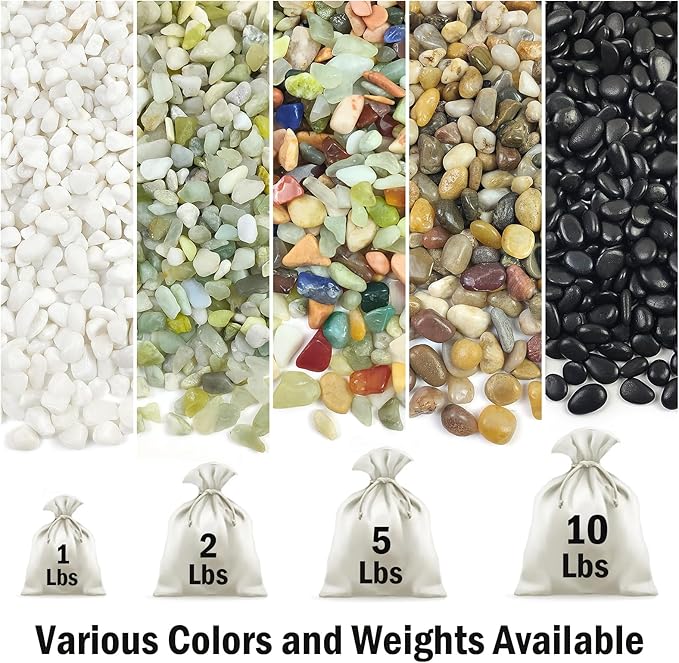 2 Pounds Pebbles for Plants, 3/8 Inch Polished Pea Gravel. Decorative Stones River Rocks for Succulent Soil Cover, Cactus, Aquarium, Vase and Outdoor Garden Landscaping