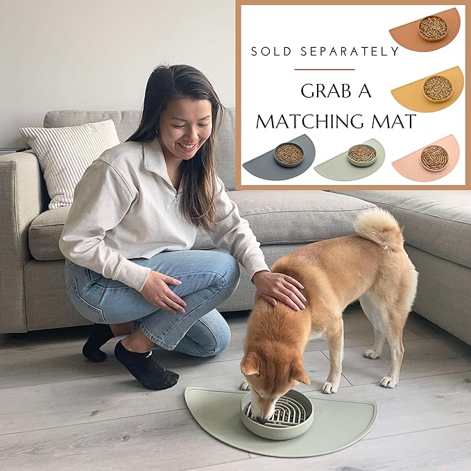 The Slowdown Bowl Silicone Slow Feeder for Dogs & Puppies, Slow Eating Modern Lick Mat Design Reduces Gulping, Fits 2 Cups 7.5” Across x 1.5” Tall, Mealtime Challenge, Medium-Sage