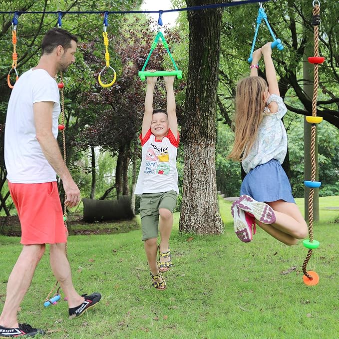 Rainbow Craft 3-Pack Kids Ninja Monkey Bars - Trapeze Swing Bars for Ninja Obstacle Course Attachments - 3pc of Blue, Red & Green Color