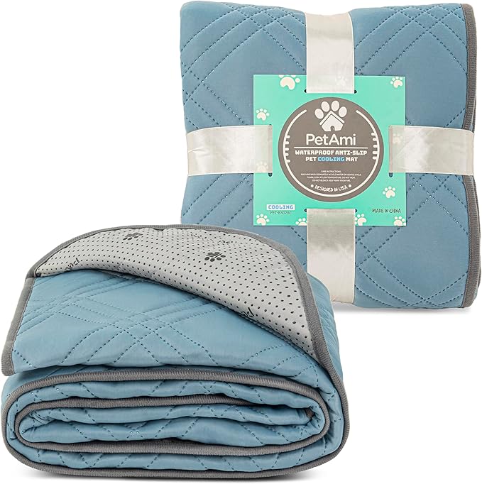 PetAmi Waterproof Cooling Mat for Dog, Premium Pet Cooling Blanket for Bed Crate, Anti Slip Indoor Dog Cool Pad for Sleeping, Q-MAX Large Sofa Couch Cover Mat for Cat, Light Blue, 40x60