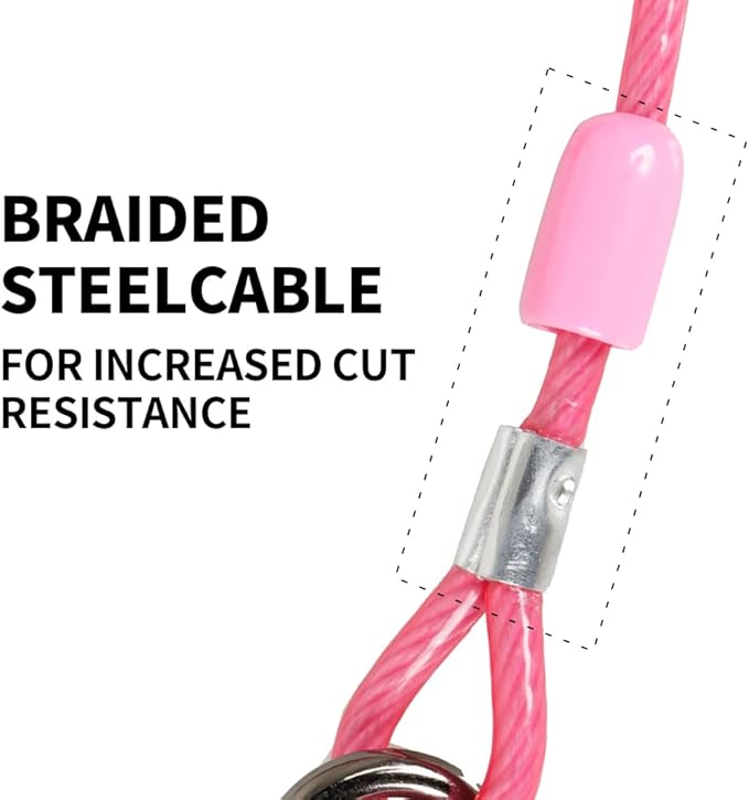 Dog tie Out Cable, 10/20/25/30/50/70/100 feet, Suitable for Dogs up to 350 pounds, Dog Cable with Swivel Buckle, Lightweight, Non-Winding, for Outdoor Camping, Yard Dog Cable (Pink, 50FT)