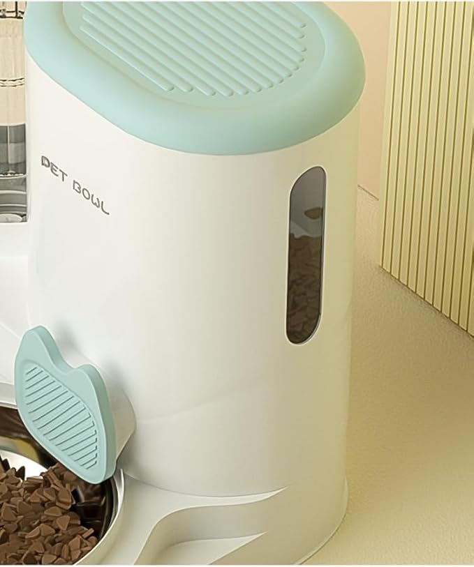 Automatic Cat Feeder & Water Dispenser - Dual Container for Dry/Wet Food, Two-in-One Upgraded Gravity Feeder and Water Dispenser Combo Set for Cats and Dogs.(Green)