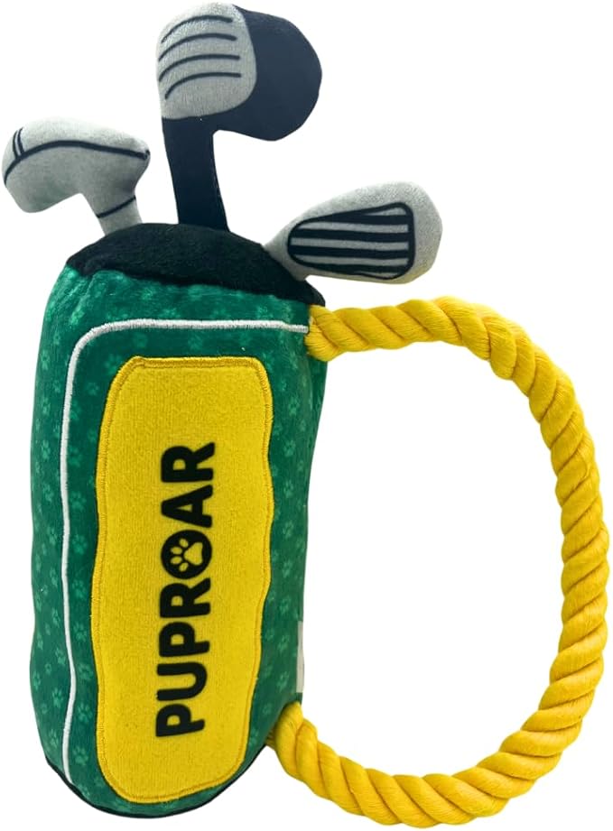 Golf Dog Toy – Birthday Dog Toy, Funny Plush Squeaky Puppy Gift with Rope & Crinkle, Golf Bag Gift