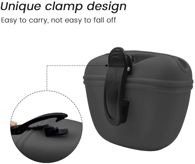 AUDWUD - Silicone Dog Treat Pouch - Clip on Portable Training Container - Convenient Magnetic Buckle Closing and Waist Clip - No BPA